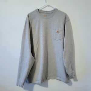 2XL Mens Carhartt long-sleeve pocket T-shirt light heather gray heavyweight
